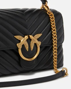 Sacs À Main|PINKO Mini Lady Love Bag Puff Chevron Noir-Vieil Or