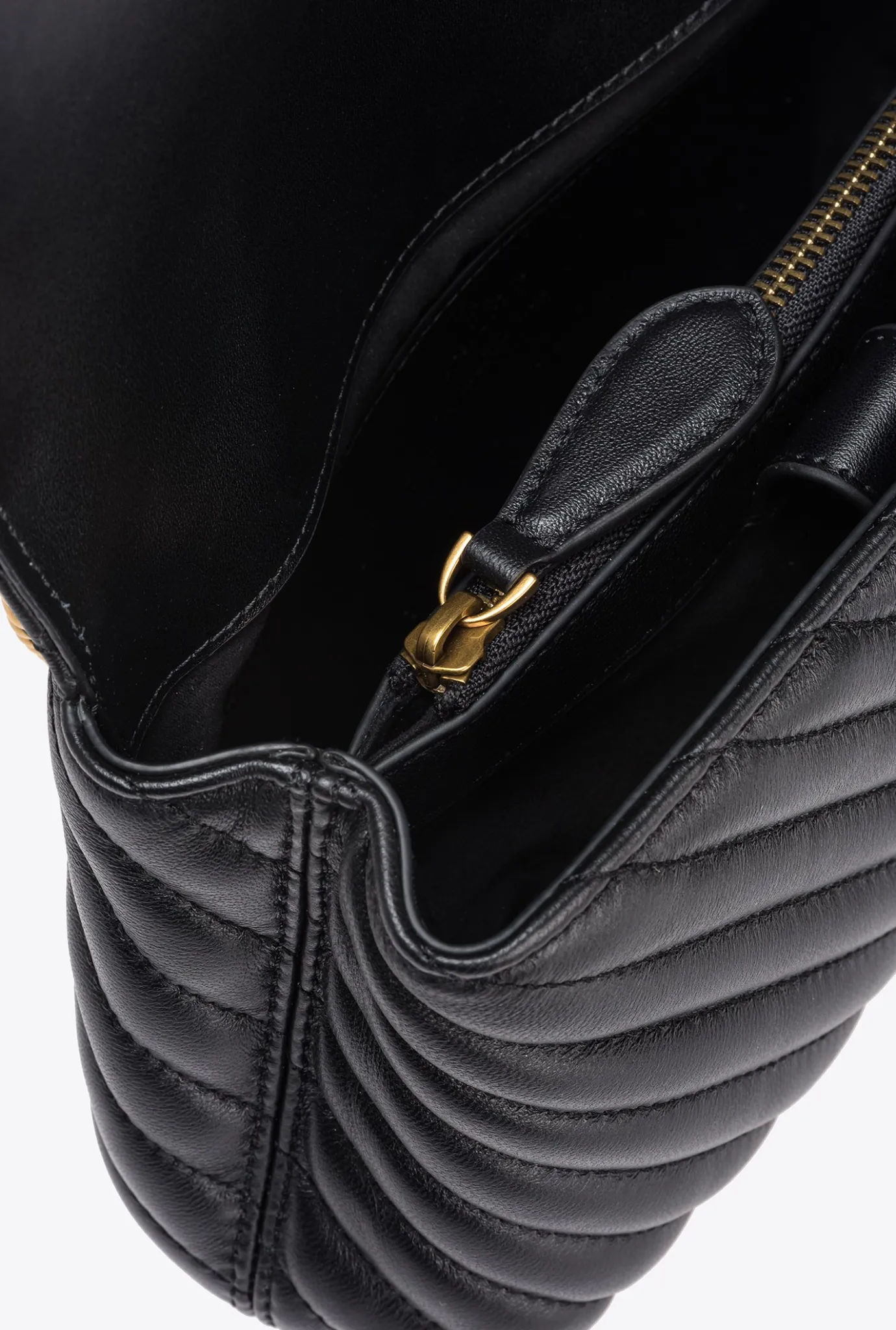 Sacs À Main|PINKO Mini Lady Love Bag Puff Chevron Noir-Vieil Or