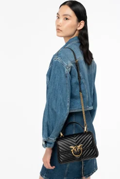 Sacs À Main|PINKO Mini Lady Love Bag Puff Chevron Noir-Vieil Or