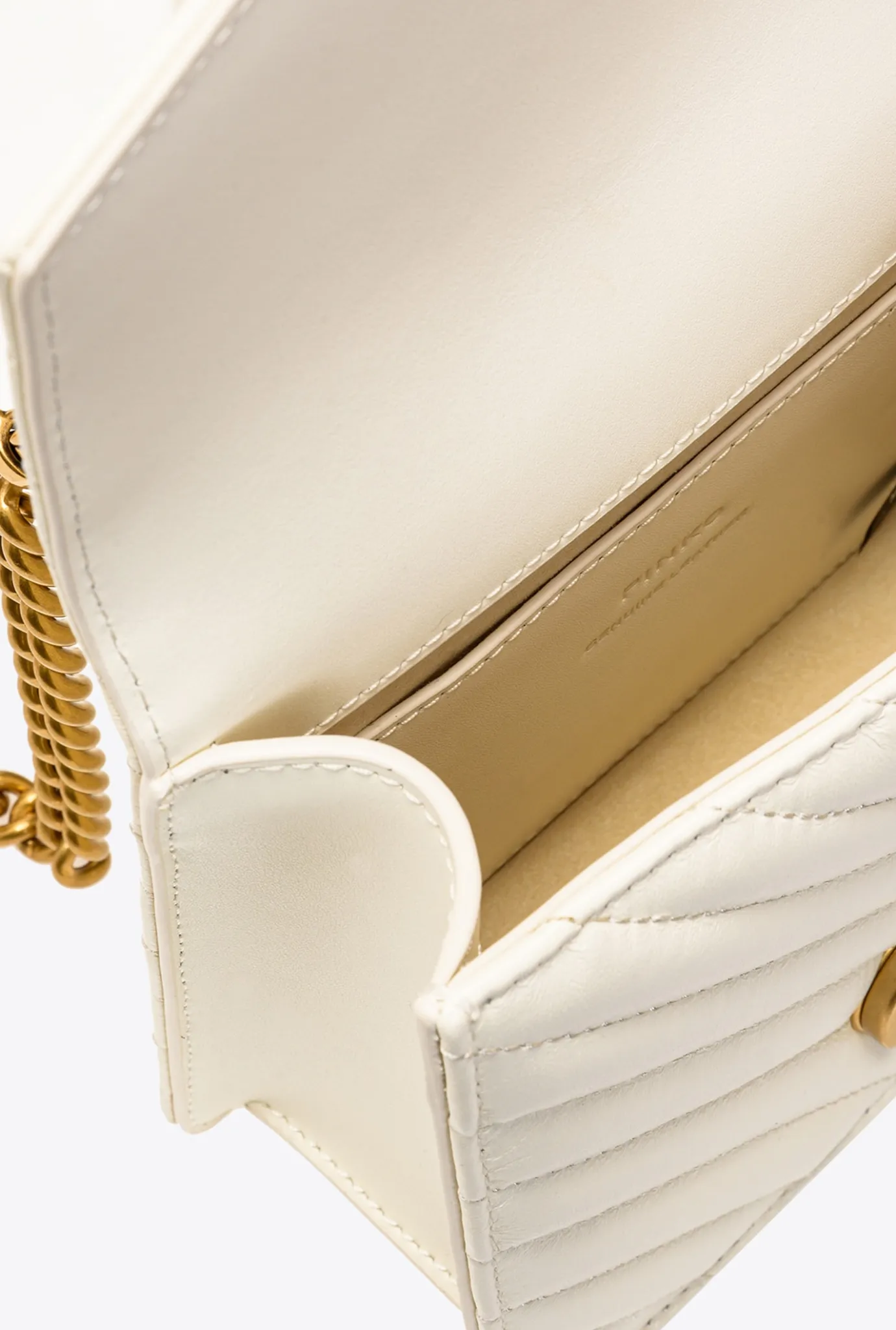 Sacs À Main|PINKO Mini Love Bag A Anse Superieure V Quilt Blanc+Blanc-Or Antique