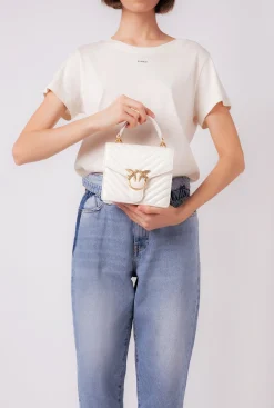 Sacs À Main|PINKO Mini Love Bag A Anse Superieure V Quilt Blanc+Blanc-Or Antique