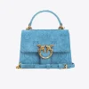 Sacs À Main|PINKO Mini Love Bag A Anse Superieure Light Suede Logo Bleu Ciel-Or Antique