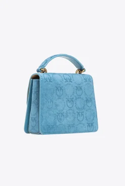 Sacs À Main|PINKO Mini Love Bag A Anse Superieure Light Suede Logo Bleu Ciel-Or Antique