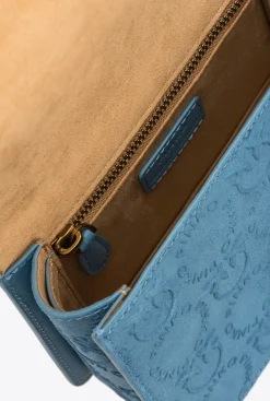 Sacs À Main|PINKO Mini Love Bag A Anse Superieure Light Suede Logo Bleu Ciel-Or Antique
