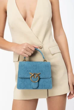 Sacs À Main|PINKO Mini Love Bag A Anse Superieure Light Suede Logo Bleu Ciel-Or Antique