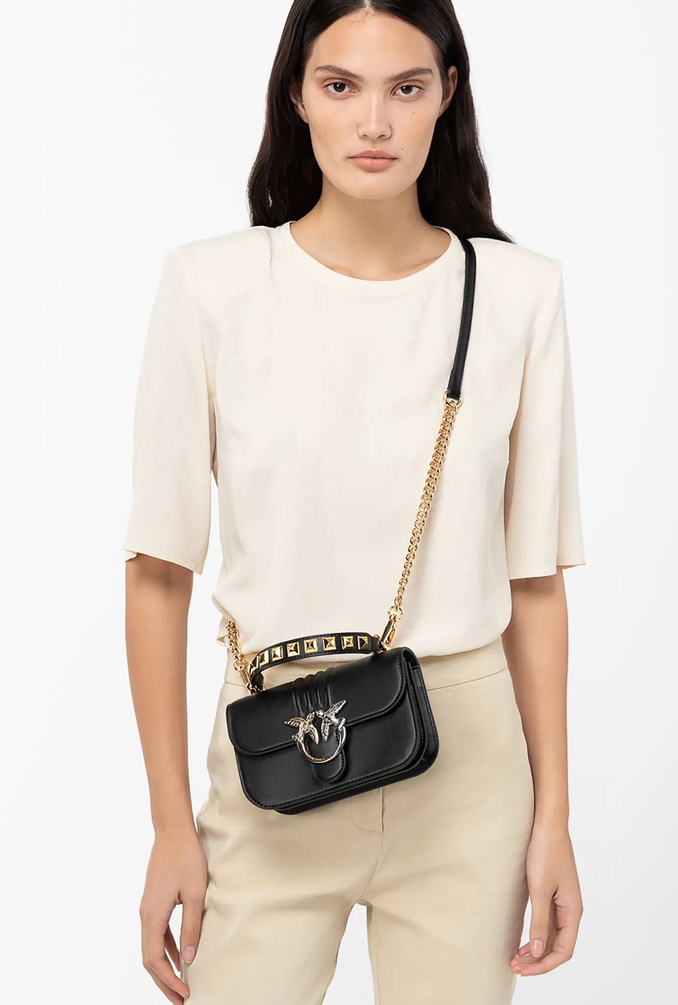 Sacs De Soirée|PINKO Mini Love Bag Bell Cloute A Boucle Bicolore Noir Limousine-Or Brillant