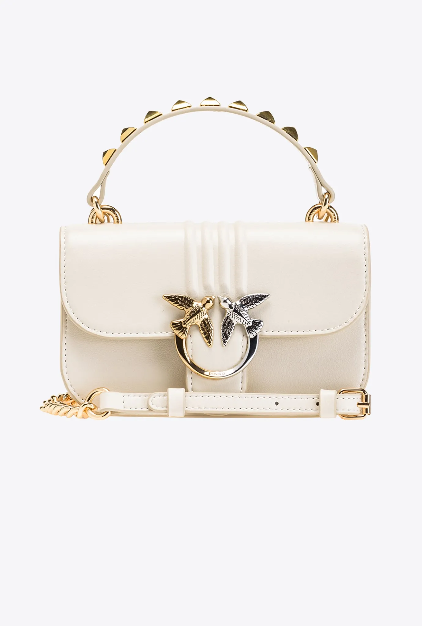 Sacs À Main|PINKO Mini Love Bag Bell Cloute A Boucle Bicolore Blanc Soie-Or Brillant