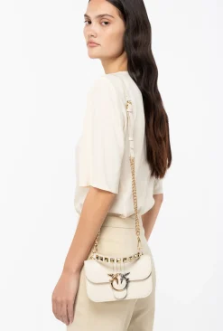 Sacs À Main|PINKO Mini Love Bag Bell Cloute A Boucle Bicolore Blanc Soie-Or Brillant