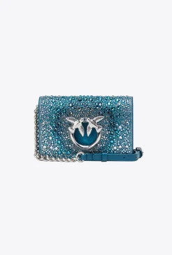 Sacs De Soirée|PINKO Mini Love Bag Click A Strass Galleria Petrole-Nickel Brillant
