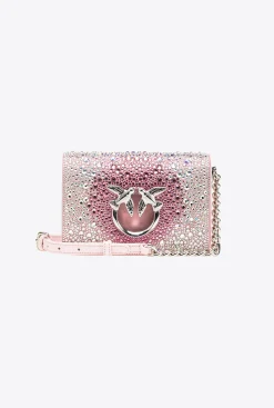 Sacs De Soirée|PINKO Mini Love Bag Click A Strass Galleria Rose-Nickel Brillant
