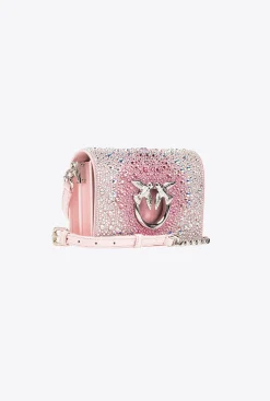 Sacs De Soirée|PINKO Mini Love Bag Click A Strass Galleria Rose-Nickel Brillant