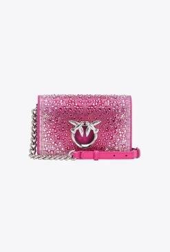 Sacs De Soirée|PINKO Mini Love Bag Click A Strass Galleria Rose Fuchsia-Nickel Brillant