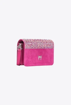 Sacs De Soirée|PINKO Mini Love Bag Click A Strass Galleria Rose Fuchsia-Nickel Brillant