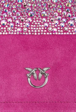 Sacs De Soirée|PINKO Mini Love Bag Click A Strass Galleria Rose Fuchsia-Nickel Brillant