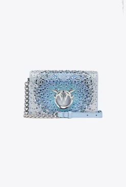 Sacs De Soirée|PINKO Mini Love Bag Click A Strass Galleria Bleu Ether-Nickel Brillant