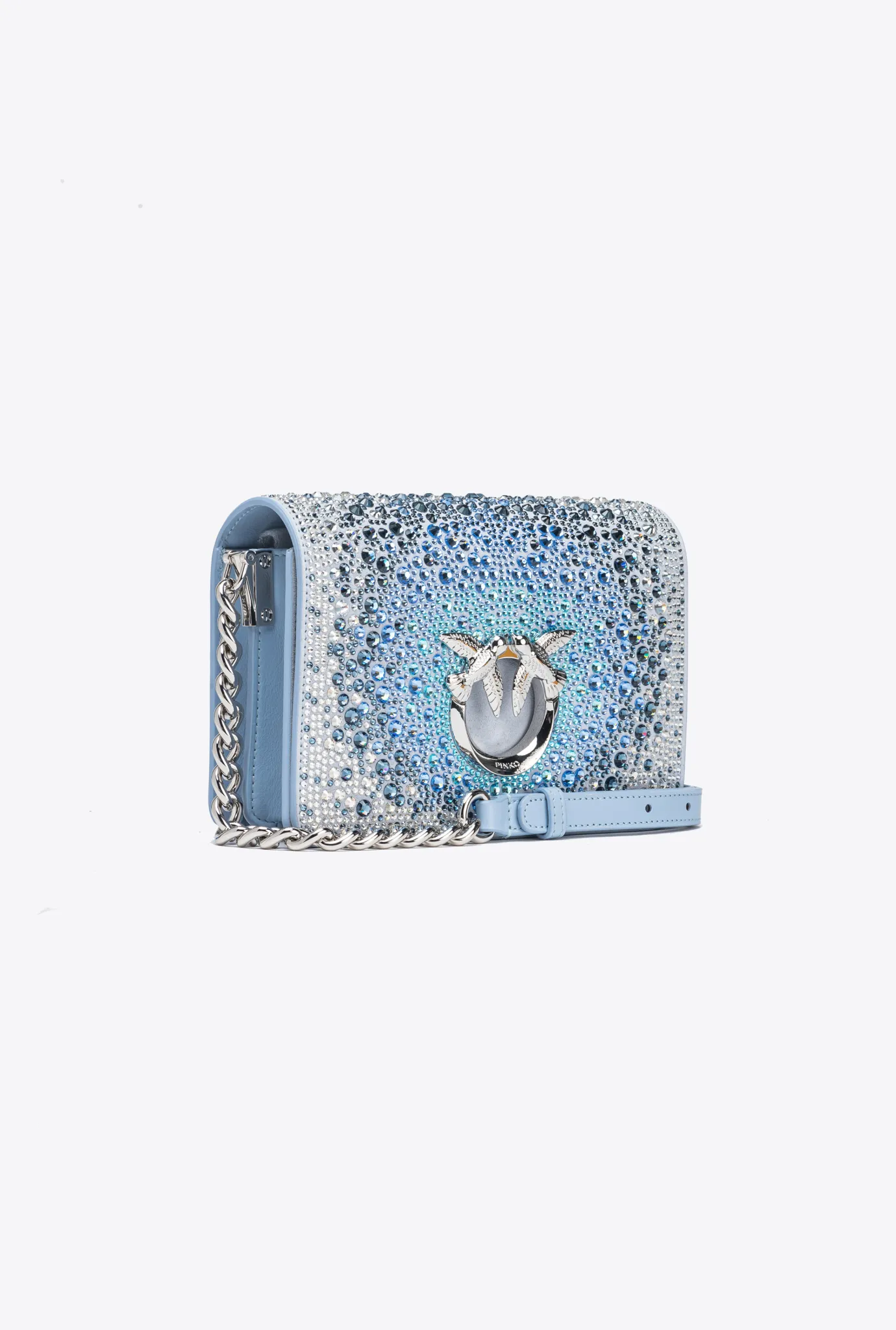 Sacs De Soirée|PINKO Mini Love Bag Click A Strass Galleria Bleu Ether-Nickel Brillant