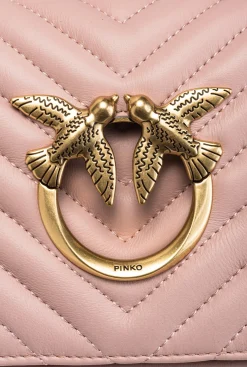 Sacs Portés Épaule|PINKO Mini Love Bag Click Baguette Chevron Rose/Rose Poudre-Or Antique