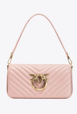 Sacs Portés Épaule|PINKO Mini Love Bag Click Baguette Chevron Rose/Rose Poudre-Or Antique