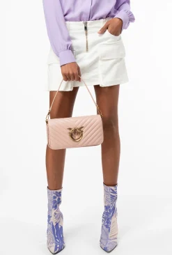 Sacs Portés Épaule|PINKO Mini Love Bag Click Baguette Chevron Rose/Rose Poudre-Or Antique