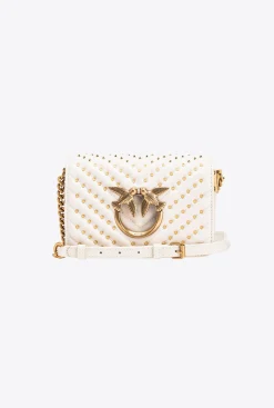 Sacs De Soirée|PINKO Mini Love Bag Click Chevron Studs Blanc+Blanc-Or Antique