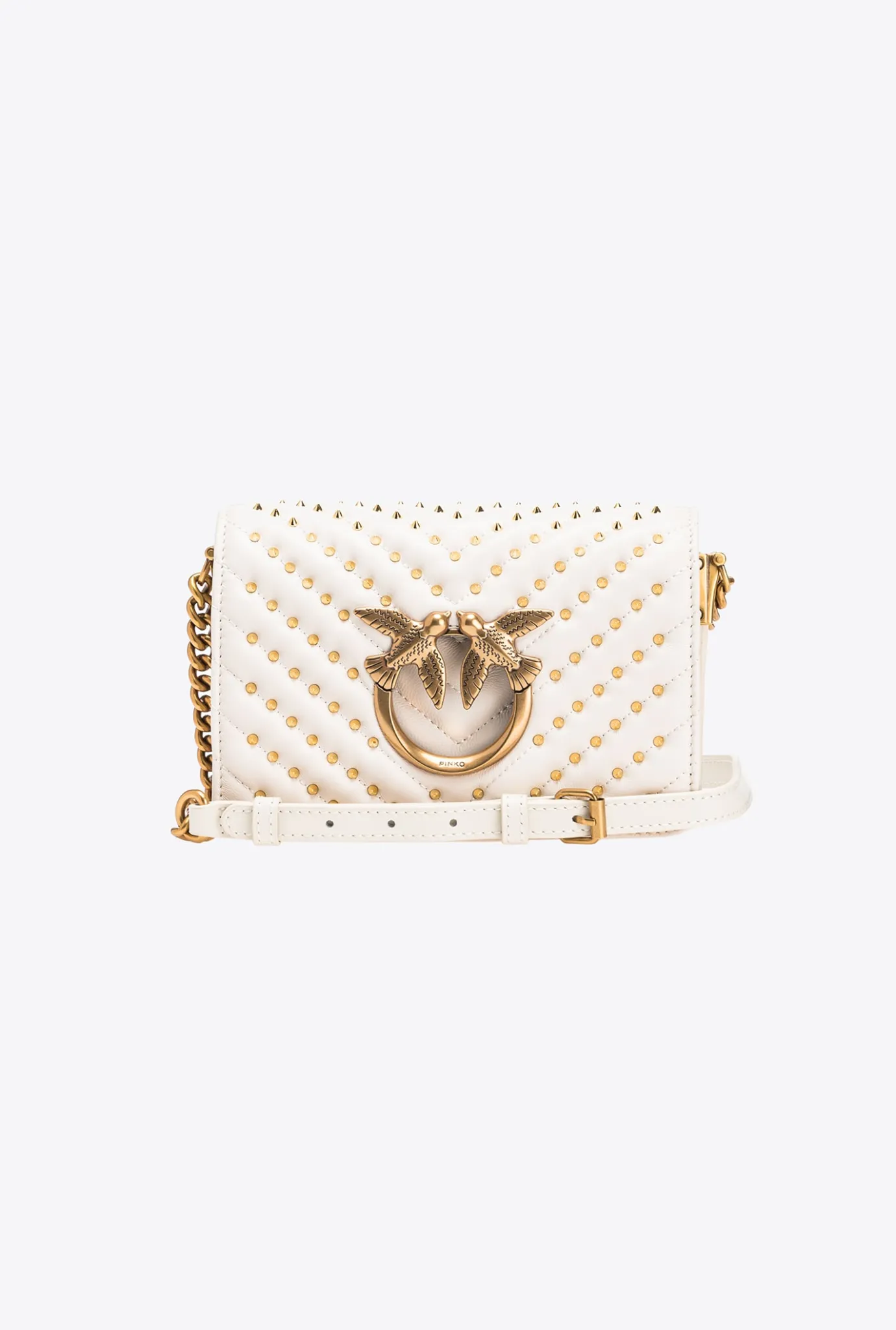 Sacs De Soirée|PINKO Mini Love Bag Click Chevron Studs Blanc+Blanc-Or Antique
