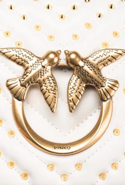 Sacs De Soirée|PINKO Mini Love Bag Click Chevron Studs Blanc+Blanc-Or Antique