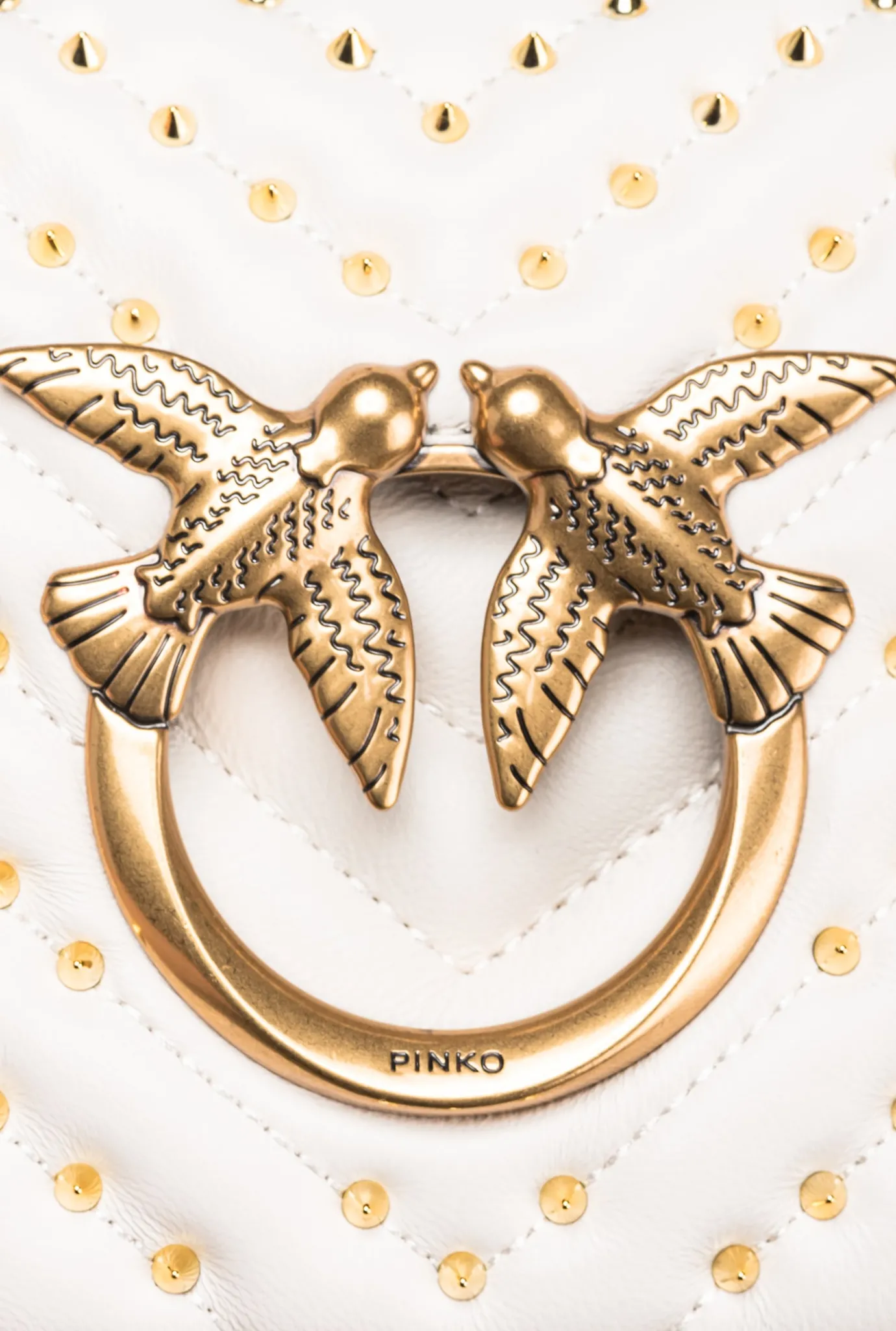 Sacs De Soirée|PINKO Mini Love Bag Click Chevron Studs Blanc+Blanc-Or Antique