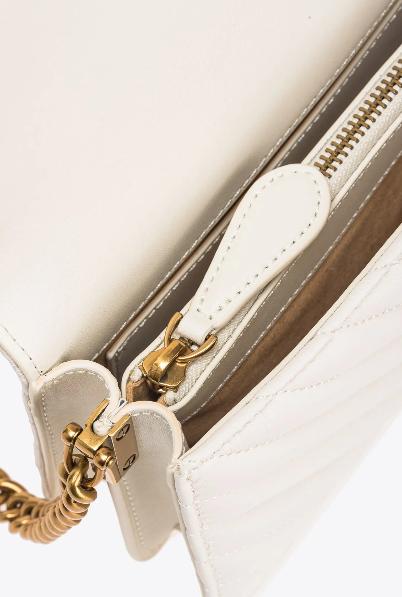 Sacs De Soirée|PINKO Mini Love Bag Click Chevron Studs Blanc+Blanc-Or Antique
