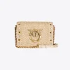 Sacs De Soirée|PINKO Mini Love Bag Click En Raphia A Strass Sable-Or Antique