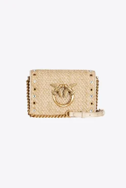 Sacs De Soirée|PINKO Mini Love Bag Click En Raphia A Strass Sable-Or Antique