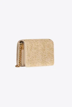 Sacs De Soirée|PINKO Mini Love Bag Click En Raphia A Strass Sable-Or Antique