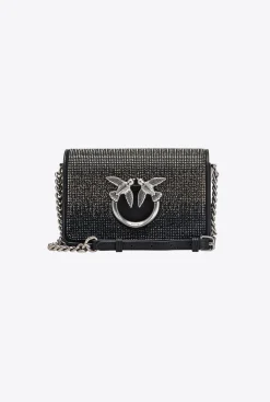 Sacs De Soirée|PINKO Mini Love Bag Click Full Strass Noir-Vieil Argent