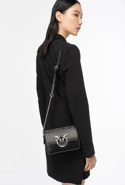Sacs De Soirée|PINKO Mini Love Bag Click Full Strass Noir-Vieil Argent