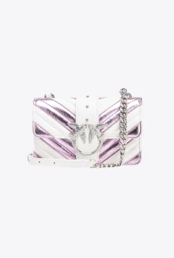 Sacs De Soirée|PINKO Mini Love Bag One A Chevrons Bicolores Galleria Rose/Blanc-Nickel Brillant