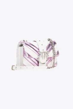Sacs De Soirée|PINKO Mini Love Bag One A Chevrons Bicolores Galleria Rose/Blanc-Nickel Brillant