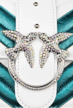 Sacs De Soirée|PINKO Mini Love Bag One A Chevrons Bicolores Galleria Vert Aigue-Marine/Blanc-Nickel Brillant