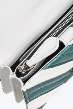 Sacs De Soirée|PINKO Mini Love Bag One A Chevrons Bicolores Galleria Vert Aigue-Marine/Blanc-Nickel Brillant