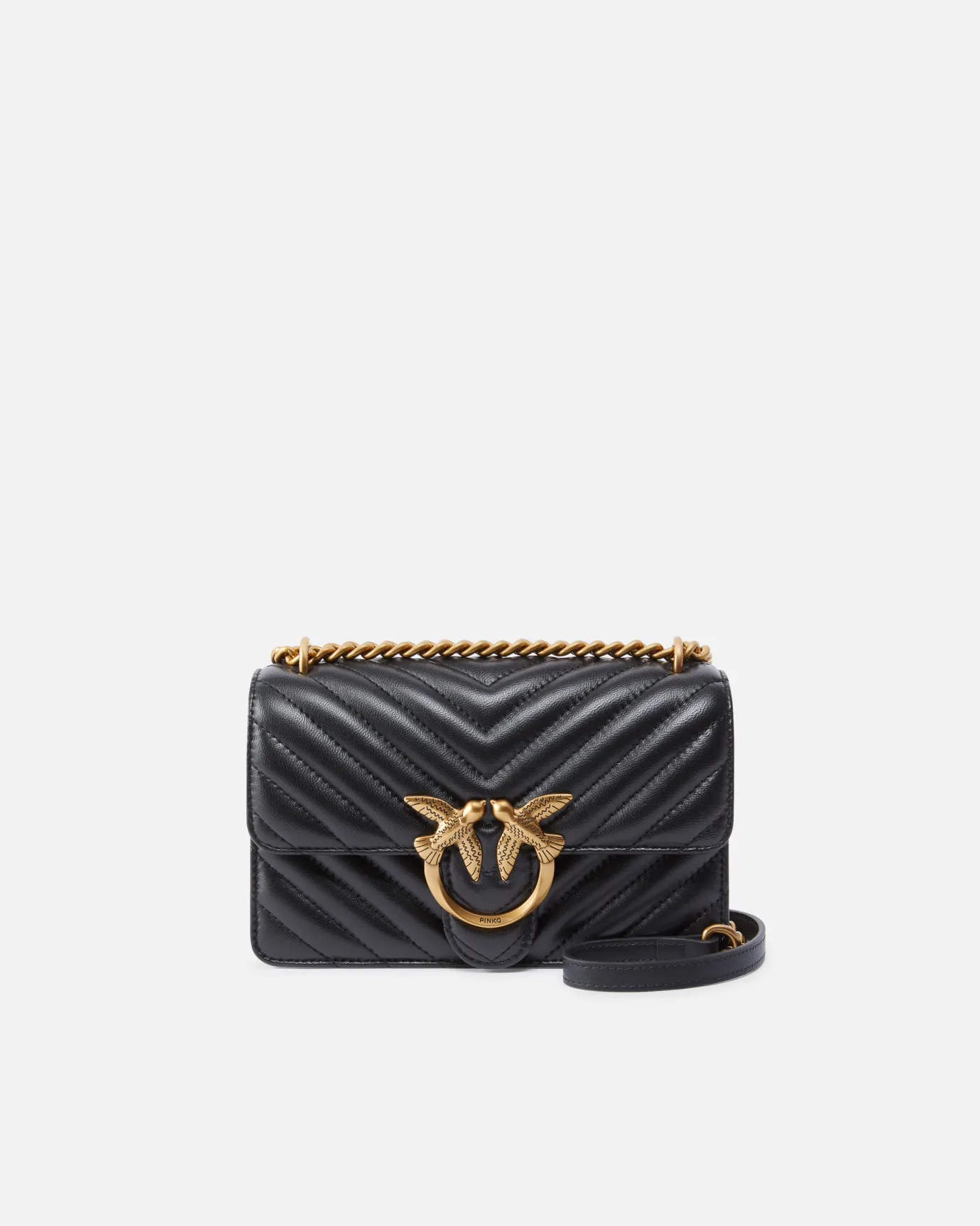 Sacs Portés Épaule|PINKO Mini Love Bag One Chevron Noir-Vieil Or