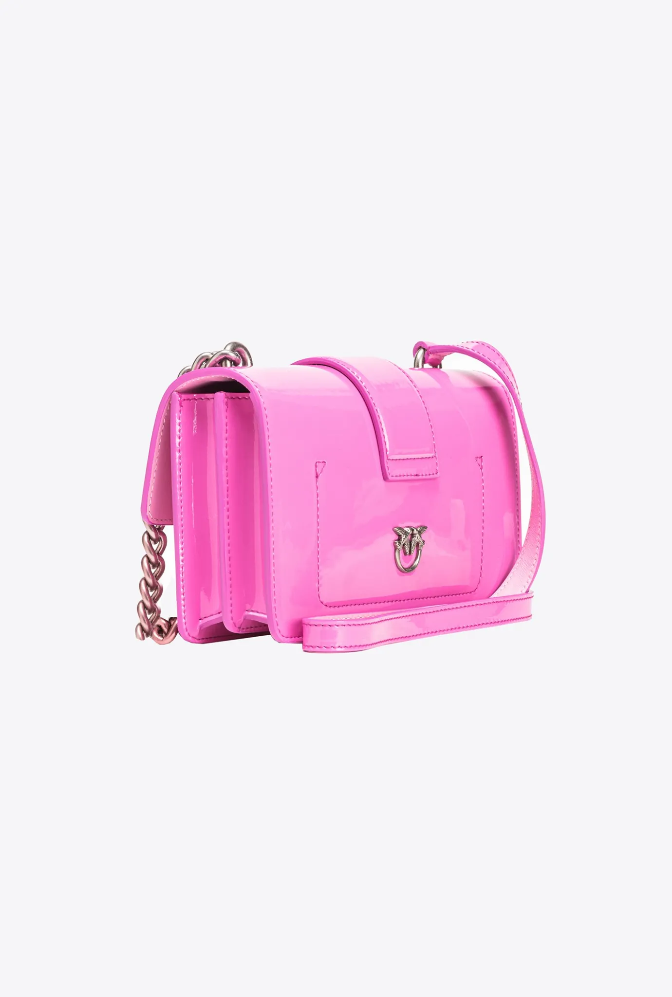 Sacs À Bandoulière|PINKO Mini Love Bag One En Cuir Degrade Brillant Galleria Petale De Rose-Vieil Argent