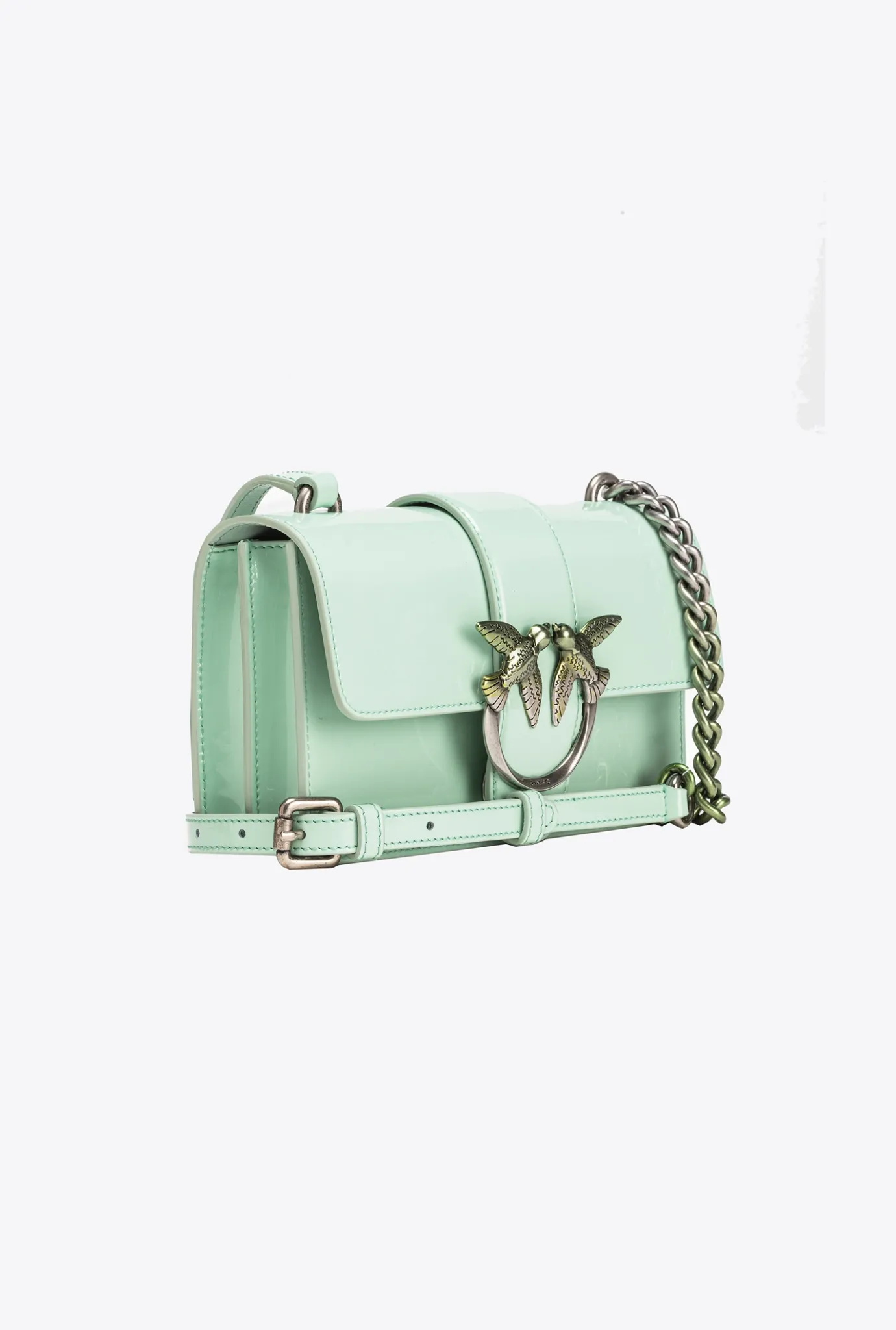 Sacs À Bandoulière|PINKO Mini Love Bag One En Cuir Degrade Brillant Galleria Vert Pastel-Vieil Argent