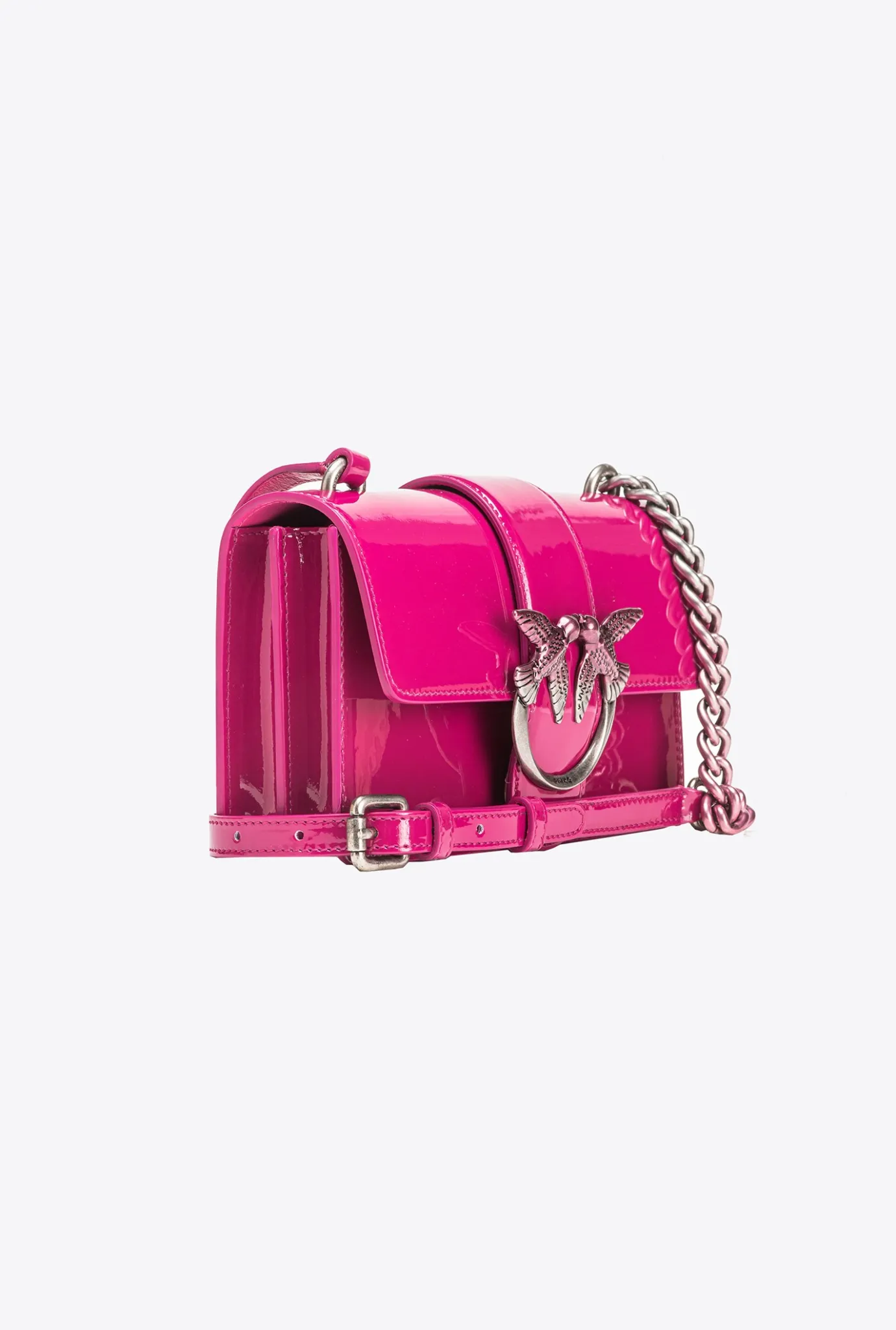 Sacs À Bandoulière|PINKO Mini Love Bag One En Cuir Degrade Brillant Galleria Baie Fuchsia-Vieil Argent