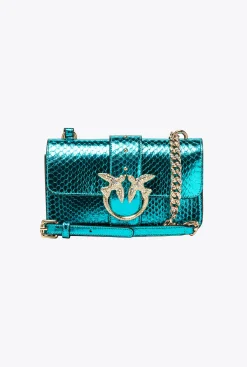 Sacs De Soirée|PINKO Mini Love Bag One En Reptile Lame Galleria Petrole-Or Brillant