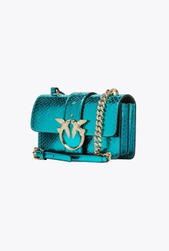 Sacs De Soirée|PINKO Mini Love Bag One En Reptile Lame Galleria Petrole-Or Brillant