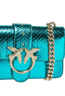 Sacs De Soirée|PINKO Mini Love Bag One En Reptile Lame Galleria Petrole-Or Brillant