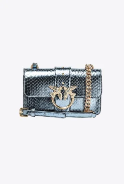 Sacs De Soirée|PINKO Mini Love Bag One En Reptile Lame Galleria Bleu Clair-Or Brillant