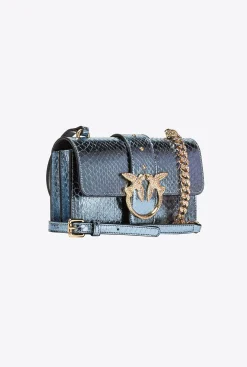 Sacs De Soirée|PINKO Mini Love Bag One En Reptile Lame Galleria Bleu Clair-Or Brillant
