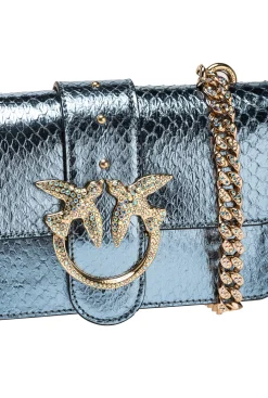 Sacs De Soirée|PINKO Mini Love Bag One En Reptile Lame Galleria Bleu Clair-Or Brillant