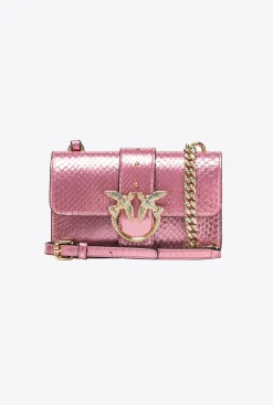 Sacs De Soirée|PINKO Mini Love Bag One En Reptile Lame Galleria Rose Poudre-Or Brillant