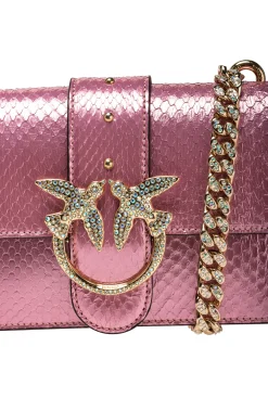 Sacs De Soirée|PINKO Mini Love Bag One En Reptile Lame Galleria Rose Poudre-Or Brillant