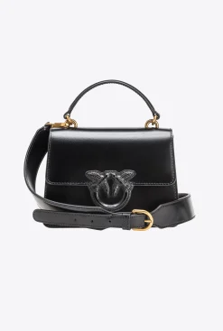 Sacs À Main|PINKO Mini Love Bag One Light A Anse Superieure Et Boucle En Cuir Noir-Vieil Or